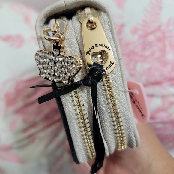 Juicy Couture Urban Heritage Bowler Bag VELOUR With Heart POM Bag Charm & WALLET